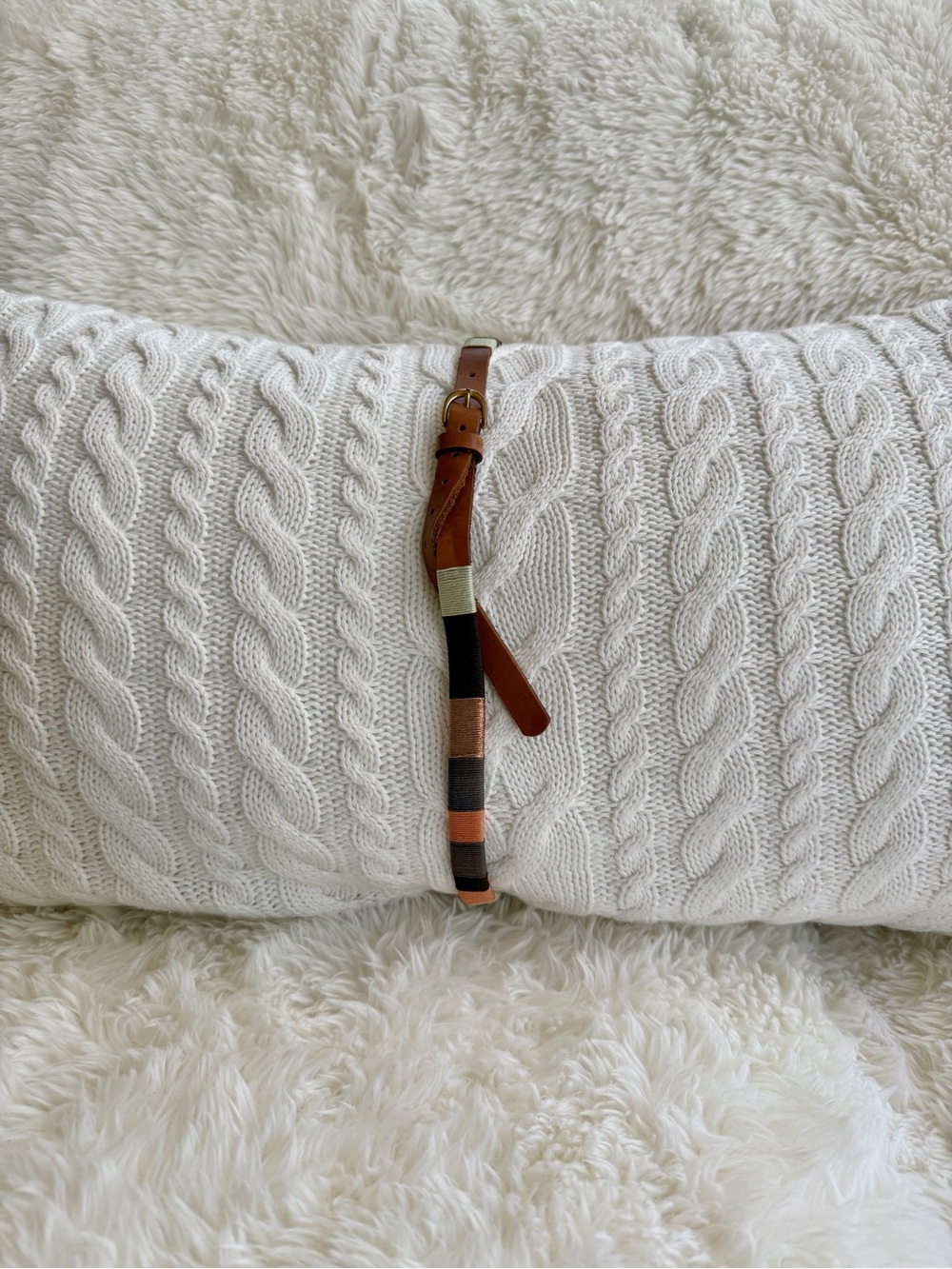 J Crew Leather Skinny Belt wrapped in Multicolor Silk Thread in Size M